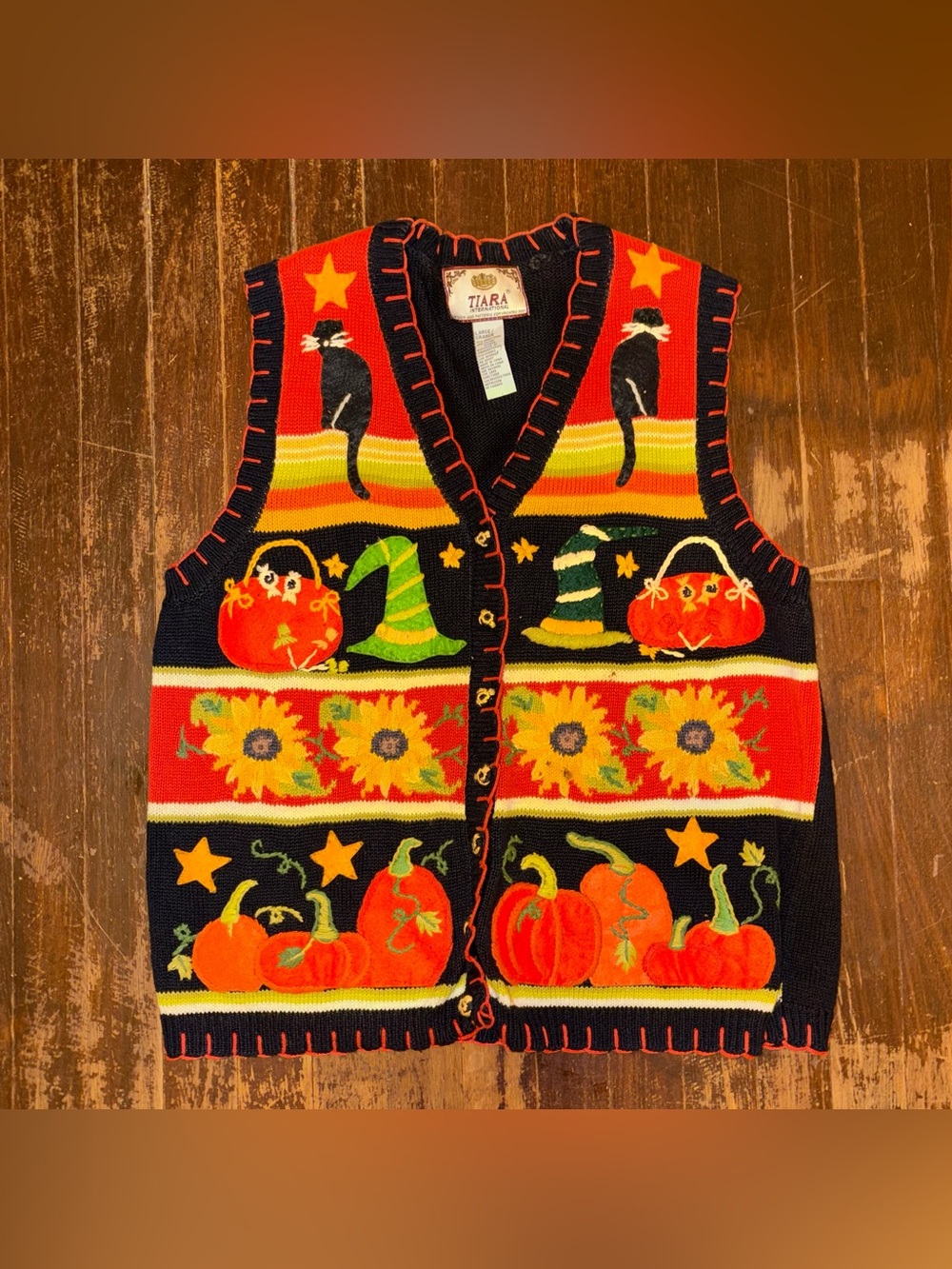 Tiara International Halloween Theme Knit Sweater Vest Size L